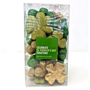 St Patricks Day Shiny Glitter Green Gold Shamrock Decorative Vase Base Fillers